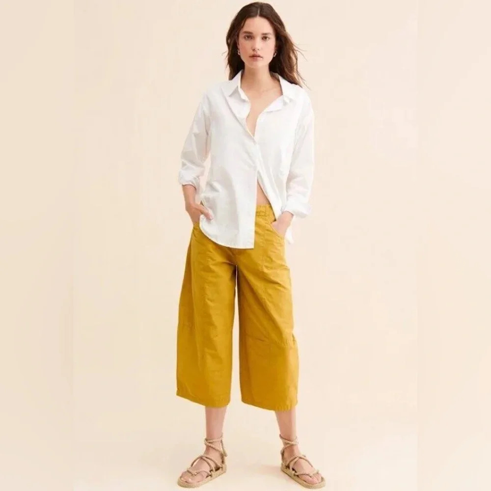 Anthropologie Pilcro Porto Wide Leg Crop Pants Chartruese size 28 Yellow Tan